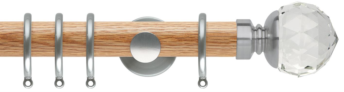 Neo 35mm Oak Wood Pole, Stainless Steel, Clear Faceted Ball