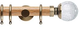 Neo 35mm Oak Wood Pole, Spun Brass, Crackled Glass Ball