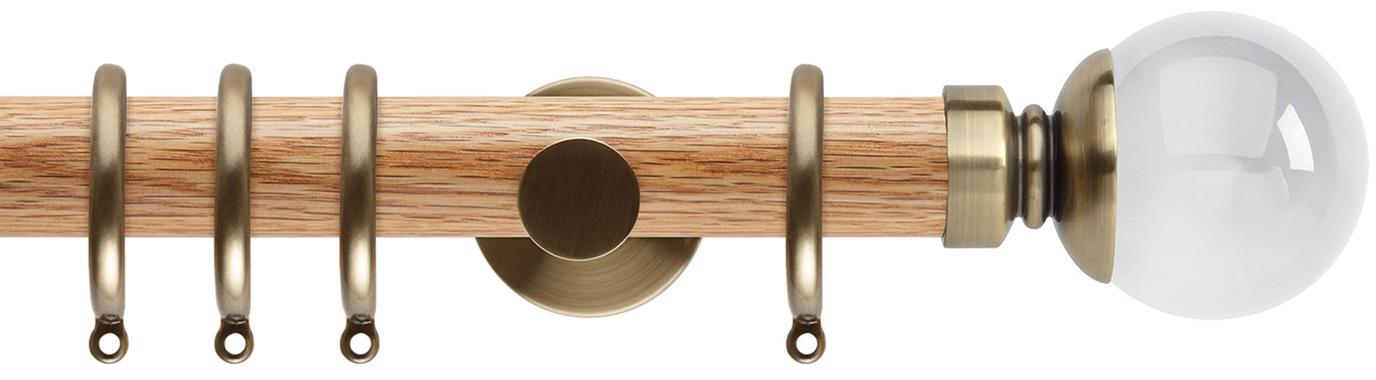 Neo 35mm Oak Wood Pole, Spun Brass, Clear Ball