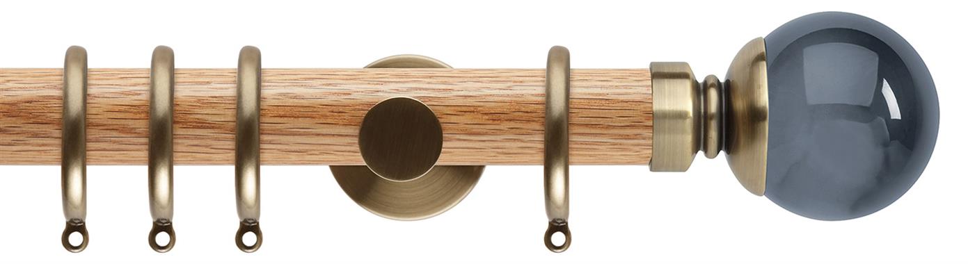 Neo 35mm Oak Wood Pole, Spun Brass, Smoke Grey Ball