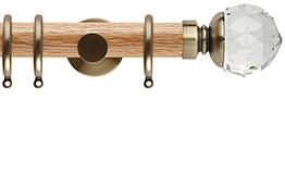Neo 35mm Oak Wood Pole, Spun Brass, Clear Faceted Ball