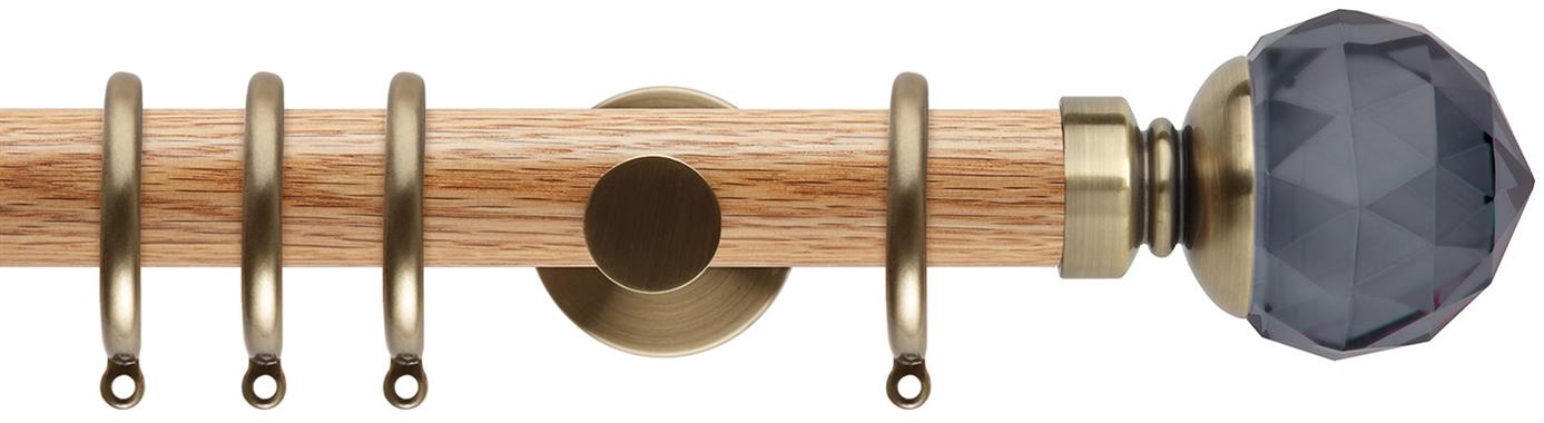 Neo 35mm Oak Wood Pole, Spun Brass, Smoke Grey Faceted Ball