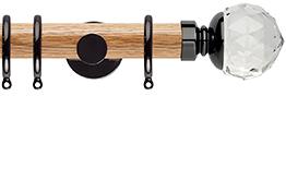 Neo 35mm Oak Wood Pole, Black Nickel, Clear Faceted Ball