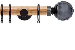 Neo 35mm Oak Wood Pole, Black Nickel, Smoke Grey Faceted Ball