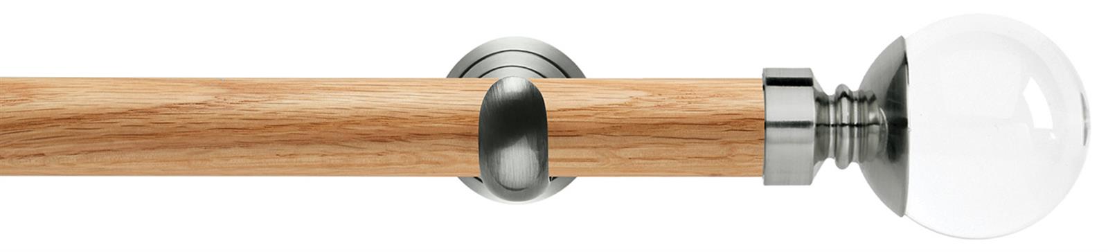 Neo 28mm Oak Wood Eyelet Pole, Stainless Steel Cup, Clear Ball