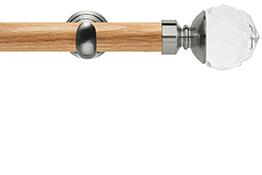Neo 28mm Oak Wood Eyelet Pole, Stainless Steel Cup, Clear Faceted Ball