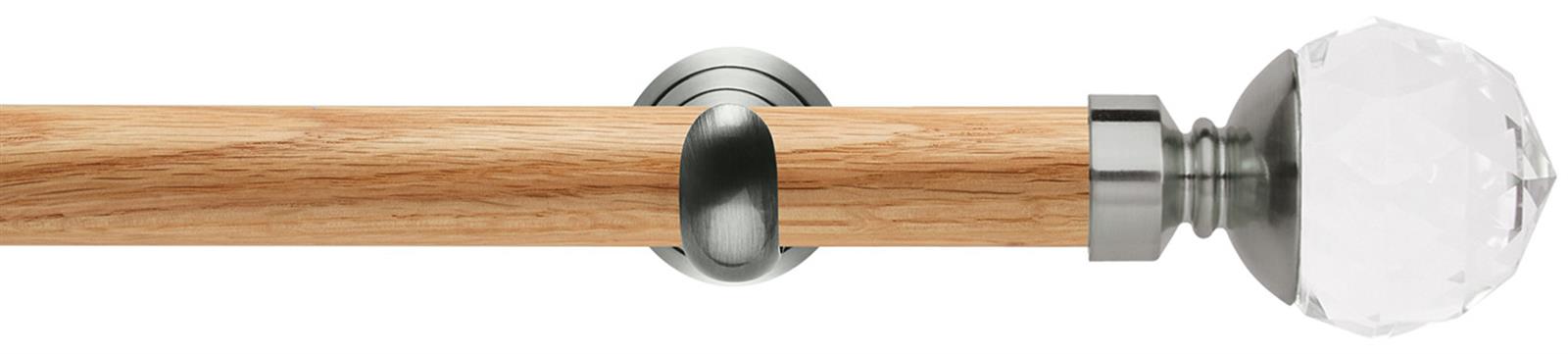 Neo 28mm Oak Wood Eyelet Pole, Stainless Steel Cup, Clear Faceted Ball