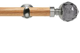 Neo 28mm Oak Wood Eyelet Pole,Stainless Steel Cup,Smoke Grey Facet Ball