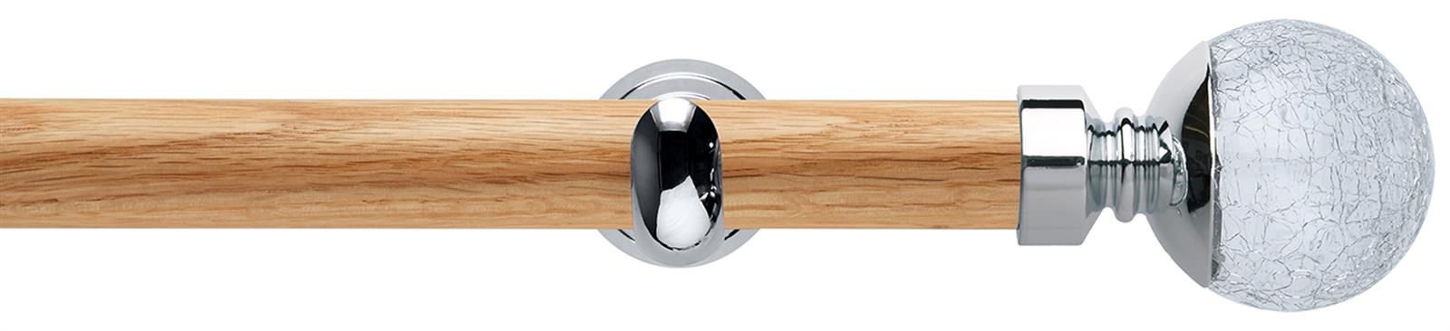 Neo 28mm Oak Wood Eyelet Pole, Chrome Cup, Crackled Glass Ball
