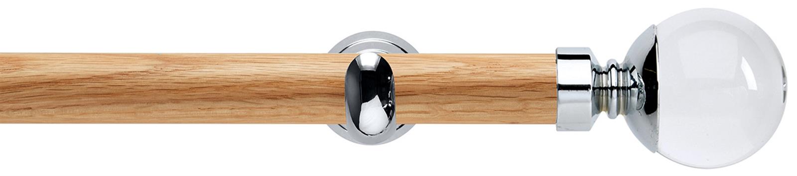 Neo 28mm Oak Wood Eyelet Pole, Chrome Cup, Clear Ball