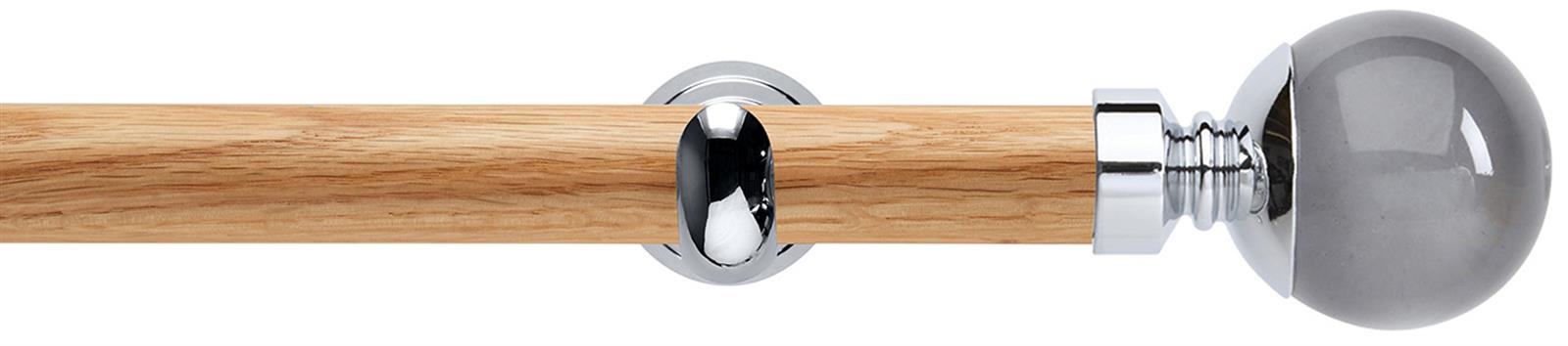 Neo 28mm Oak Wood Eyelet Pole, Chrome Cup, Smoke Grey Ball