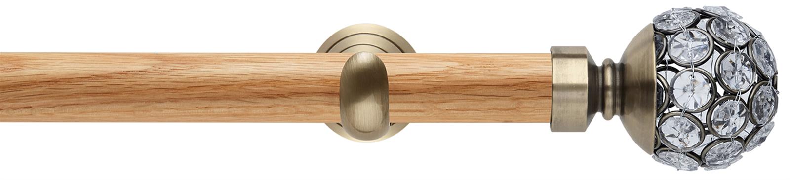 Neo 28mm Oak Wood Eyelet Pole, Spun Brass Cup, Jewelled Ball