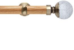 Neo 28mm Oak Wood Eyelet Pole, Spun Brass Cup, Crackled Glass Ball