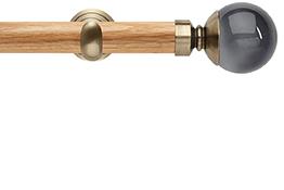 Neo 28mm Oak Wood Eyelet Pole, Spun Brass Cup, Smoke Grey Ball