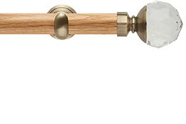 Neo 28mm Oak Wood Eyelet Pole, Spun Brass Cup, Clear Faceted Ball
