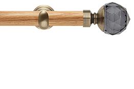 Neo 28mm Oak Wood Eyelet Pole, Spun Brass Cup, Smoke Grey Faceted Ball