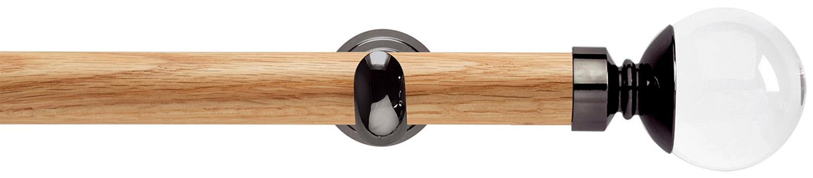 Neo 28mm Oak Wood Eyelet Pole, Black Nickel Cup, Clear Ball
