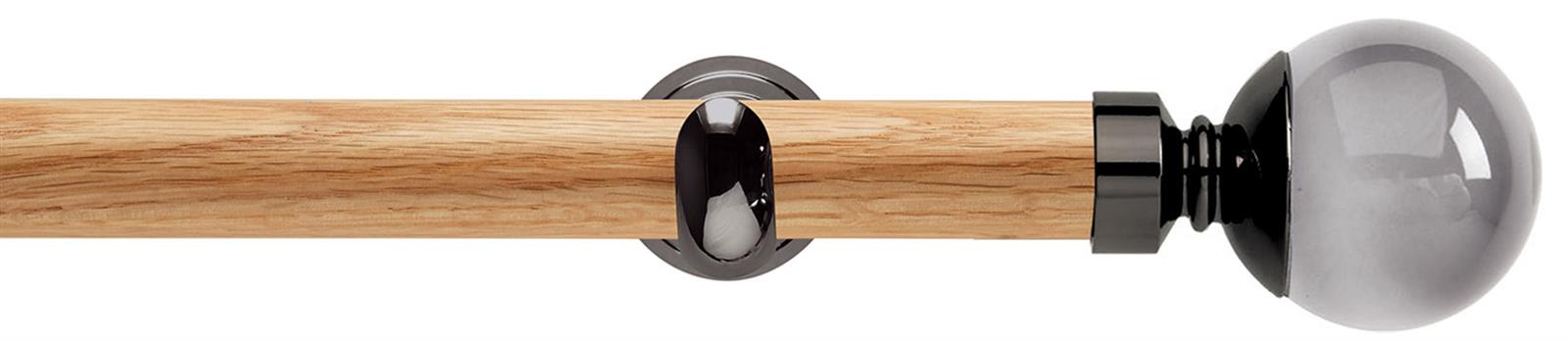 Neo 28mm Oak Wood Eyelet Pole, Black Nickel Cup, Smoke Grey Ball