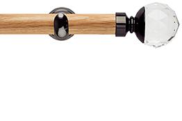 Neo 28mm Oak Wood Eyelet Pole, Black Nickel Cup, Clear Faceted Ball