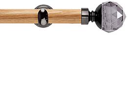 Neo 28mm Oak Wood Eyelet Pole, Black Nickel Cup,Smoke Grey Faceted Ball