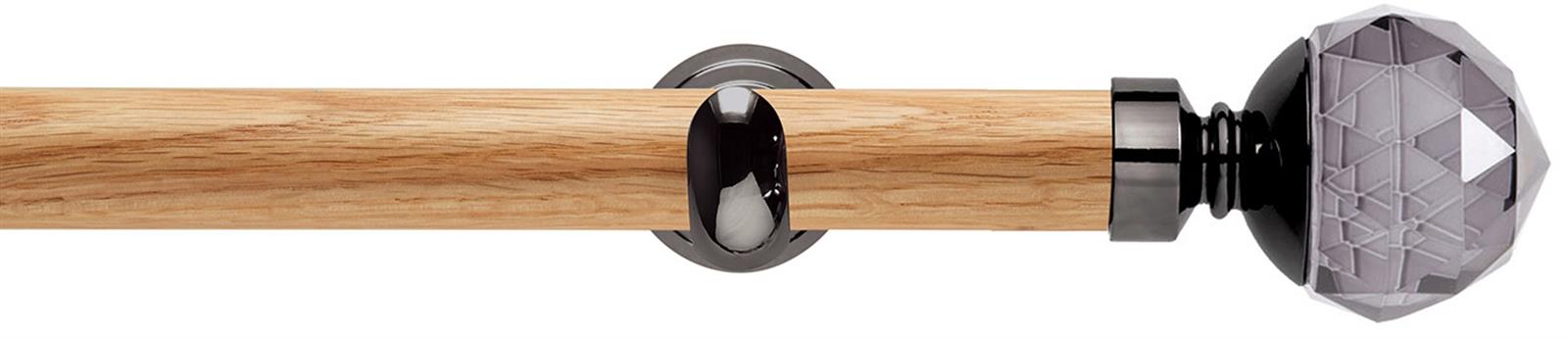 Neo 28mm Oak Wood Eyelet Pole, Black Nickel Cup,Smoke Grey Faceted Ball