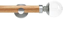 Neo 28mm Oak Wood Eyelet Pole, Stainless Steel, Clear Ball