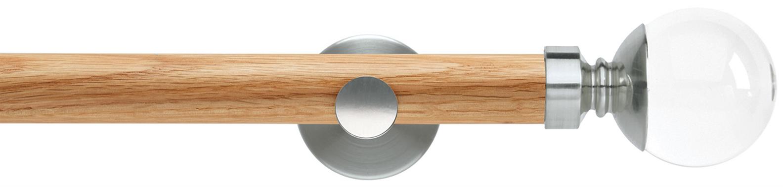 Neo 28mm Oak Wood Eyelet Pole, Stainless Steel, Clear Ball