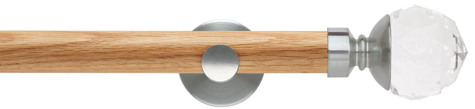Neo 28mm Oak Wood Eyelet Pole, Stainless Steel, Clear Faceted Ball