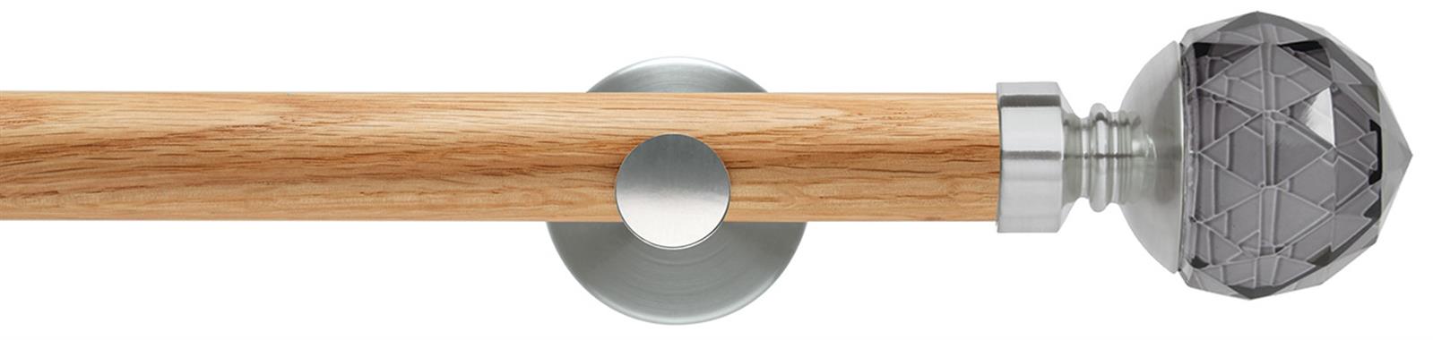 Neo 28mm Oak Wood Eyelet Pole, Stainless Steel, Smoke Grey Faceted Ball