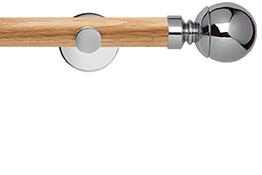 Neo 28mm Oak Wood Eyelet Pole, Chrome, Ball