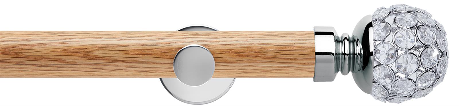 Neo 28mm Oak Wood Eyelet Pole, Chrome, Jewelled Ball