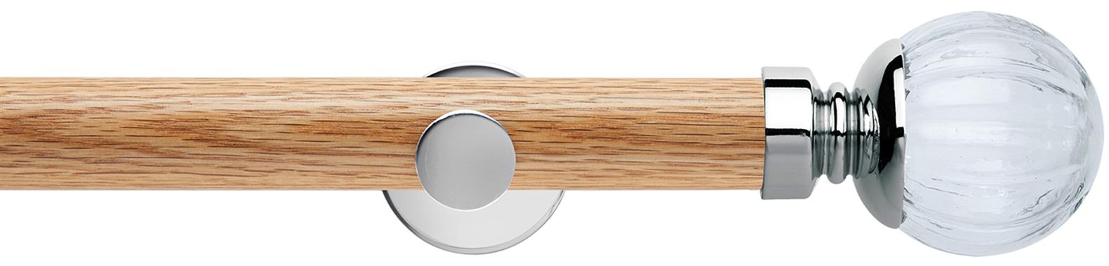 Neo 28mm Oak Wood Eyelet Pole, Chrome, Clear Pumpkin Ball