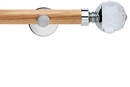 Neo 28mm Oak Wood Eyelet Pole, Chrome, Clear Faceted Ball