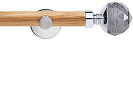 Neo 28mm Oak Wood Eyelet Pole, Chrome, Smoke Grey Faceted Ball