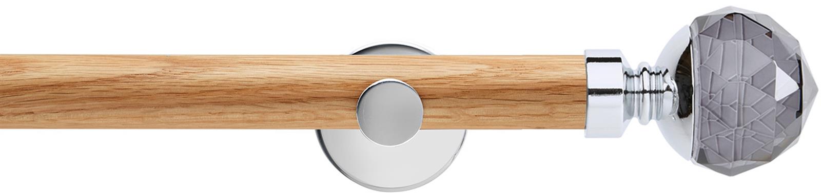 Neo 28mm Oak Wood Eyelet Pole, Chrome, Smoke Grey Faceted Ball