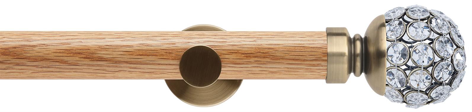 Neo 28mm Oak Wood Eyelet Pole, Spun Brass, Jewelled Ball