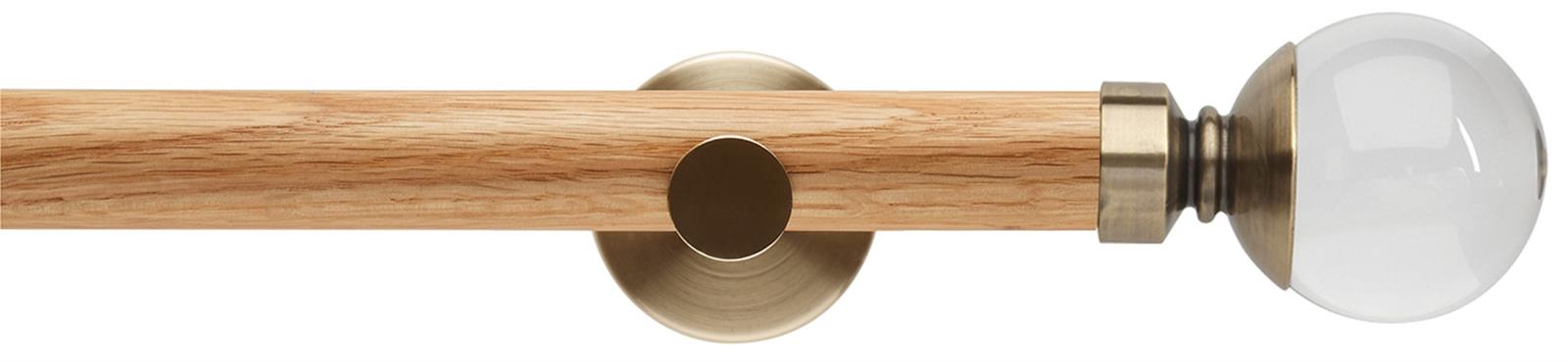 Neo 28mm Oak Wood Eyelet Pole, Spun Brass, Clear Ball