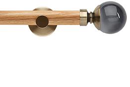 Neo 28mm Oak Wood Eyelet Pole, Spun Brass, Smoke Grey Ball