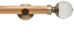 Neo 28mm Oak Wood Eyelet Pole, Spun Brass, Clear Faceted Ball