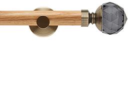 Neo 28mm Oak Wood Eyelet Pole, Spun Brass, Smoke Grey Faceted Ball