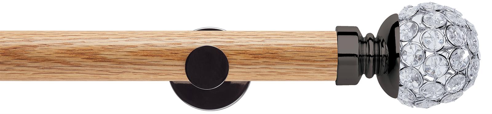Neo 28mm Oak Wood Eyelet Pole, Black Nickel, Jewelled Ball