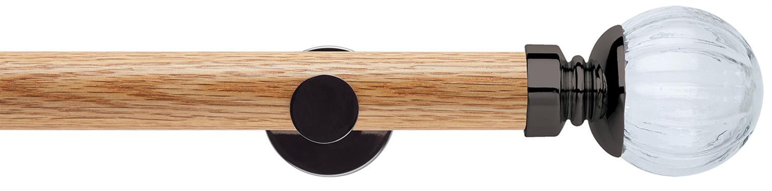 Neo 28mm Oak Wood Eyelet Pole, Black Nickel, Clear Pumpkin Ball