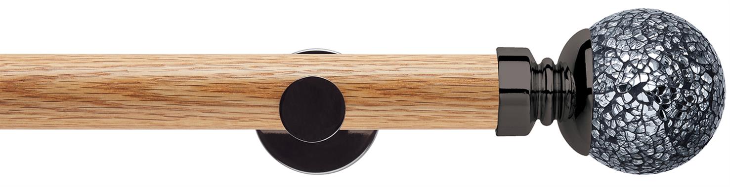 Neo 28mm Oak Wood Eyelet Pole, Black Nickel, Mosaic Ball