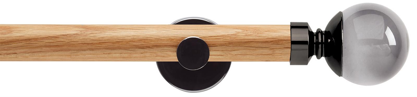Neo 28mm Oak Wood Eyelet Pole, Black Nickel, Smoke Grey Ball