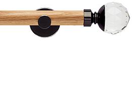 Neo 28mm Oak Wood Eyelet Pole, Black Nickel, Clear Faceted Ball