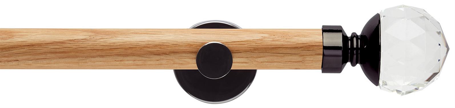 Neo 28mm Oak Wood Eyelet Pole, Black Nickel, Clear Faceted Ball