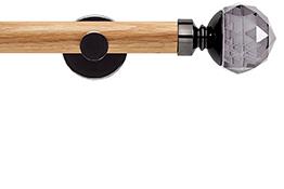 Neo 28mm Oak Wood Eyelet Pole, Black Nickel, Smoke Grey Faceted Ball