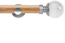 Neo 35mm Oak Wood Eyelet Pole, Stainless Steel, Clear Ball