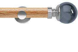 Neo 35mm Oak Wood Eyelet Pole, Stainless Steel, Smoke Grey Ball