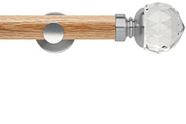 Neo 35mm Oak Wood Eyelet Pole, Stainless Steel, Clear Faceted Ball